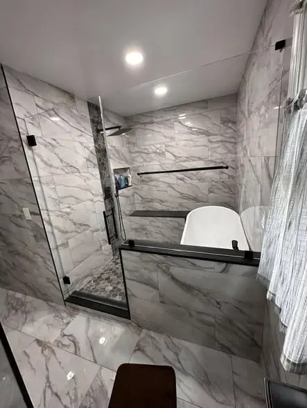Black hardware frameless shower