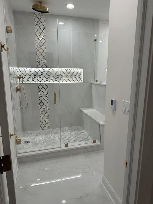 Custom frameless glass shower door — VG Glass Chicago install